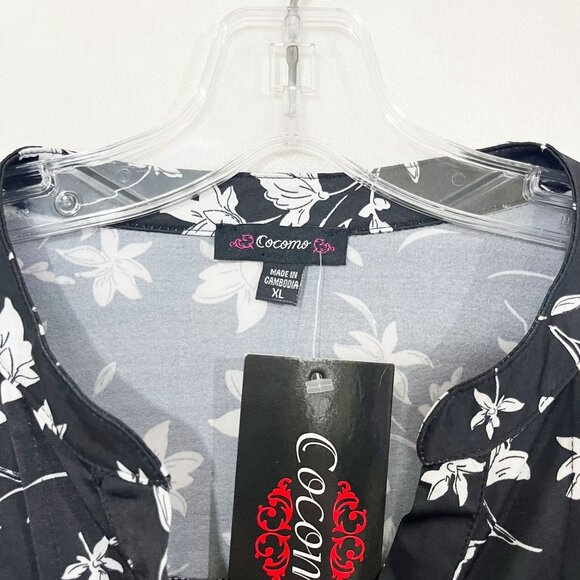 NEW Cocomo Black & White Floral Long Sleeve Blouse Business Casual - Size XL - Picture 4 of 7